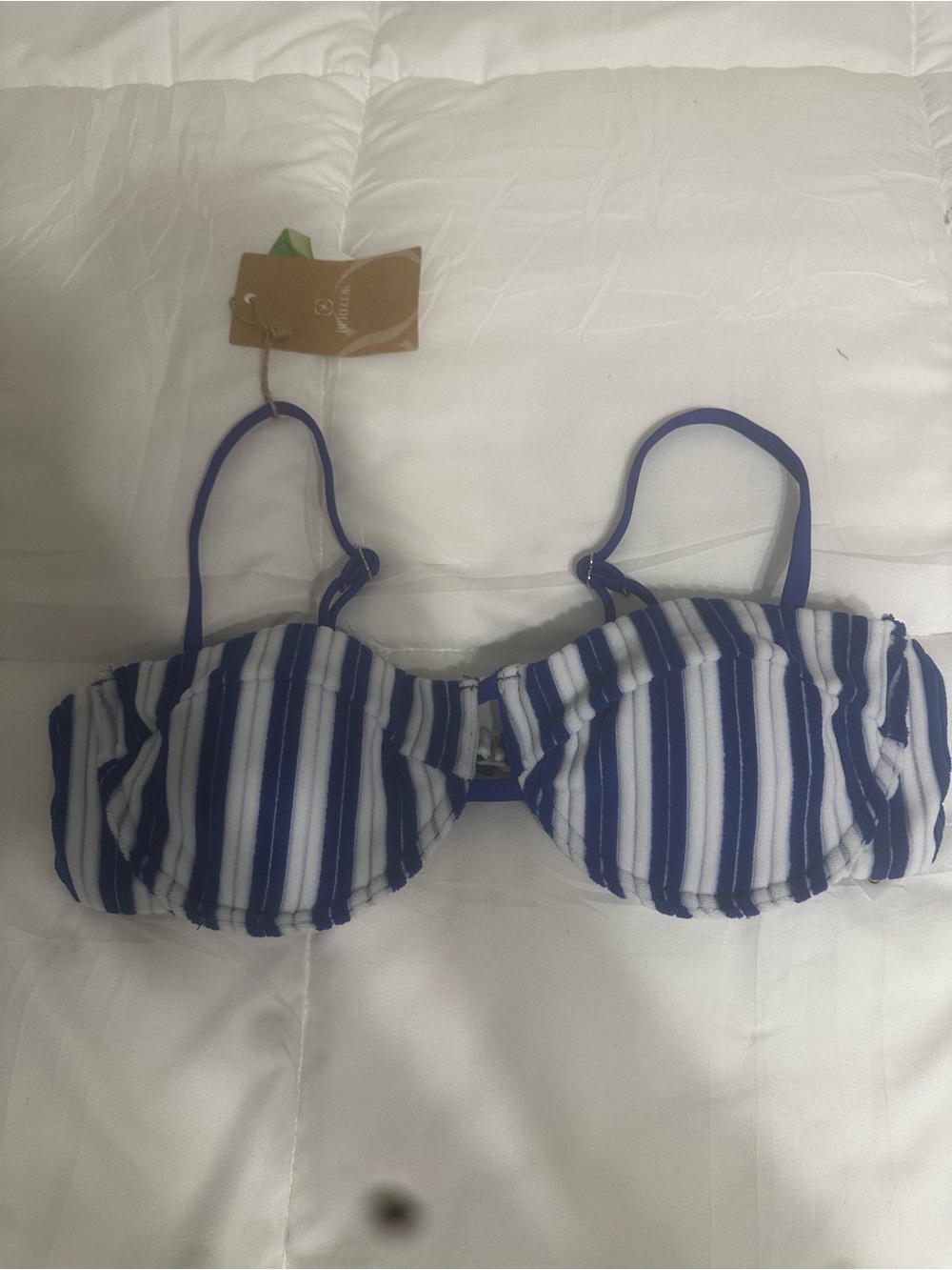 Striped Blue & White Bikini Top Berlook NWT